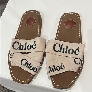 Chloe Cream and Brown Slide Sandals